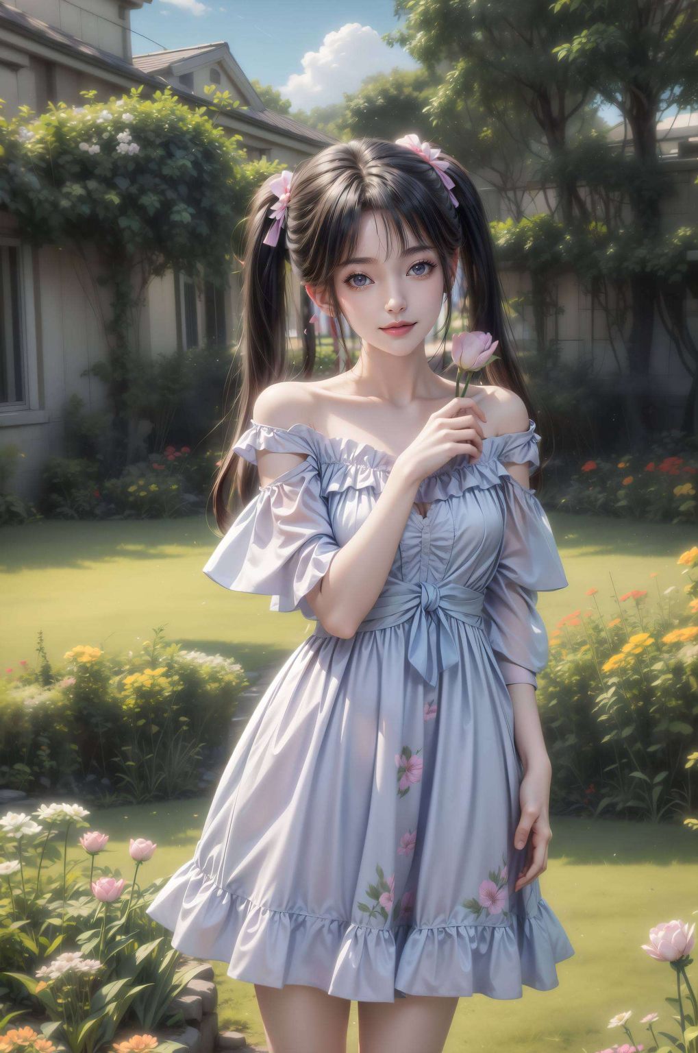 伞上碎花随风轻舞碧瑶轻执油纸伞