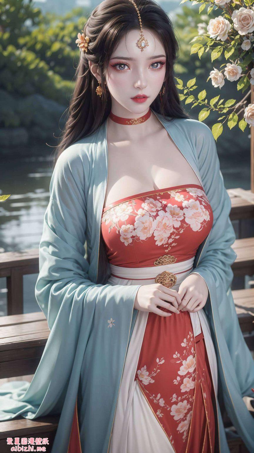 墨色浓淡间绿意盎然的叶子与之交织