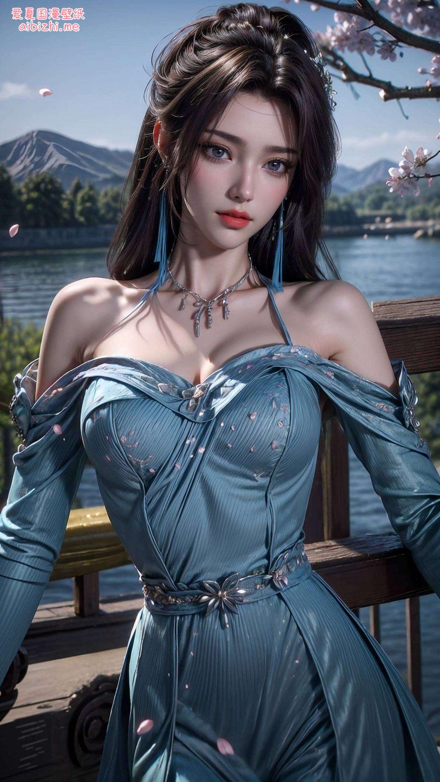 这款AI绘画全屏壁纸无论是优雅坐姿还是灵动舞姿
